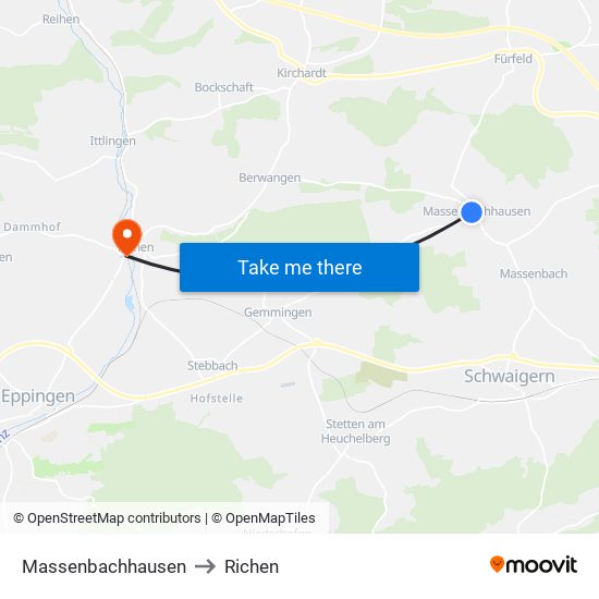 Massenbachhausen to Richen map