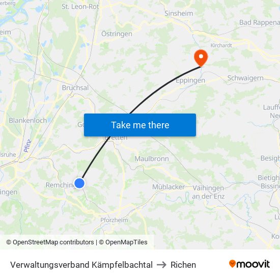 Verwaltungsverband Kämpfelbachtal to Richen map