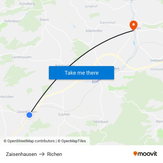 Zaisenhausen to Richen map
