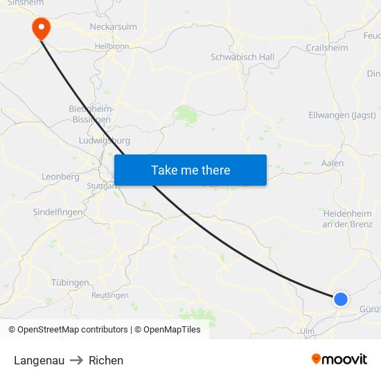 Langenau to Richen map