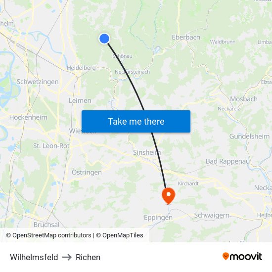 Wilhelmsfeld to Richen map