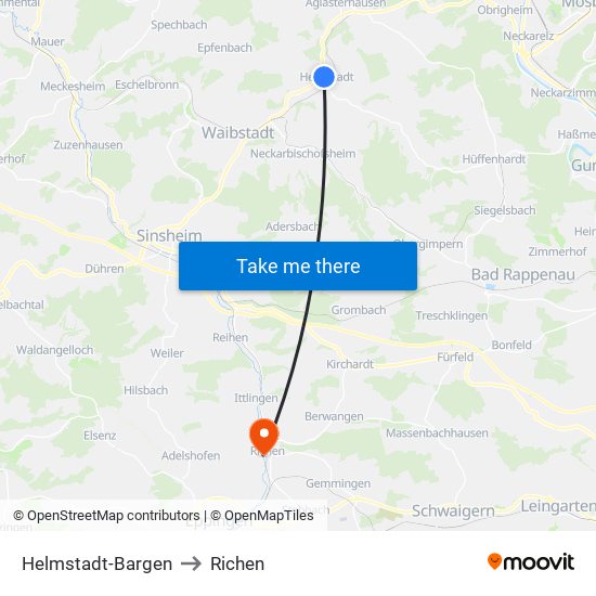 Helmstadt-Bargen to Richen map