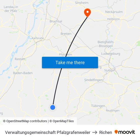 Verwaltungsgemeinschaft Pfalzgrafenweiler to Richen map