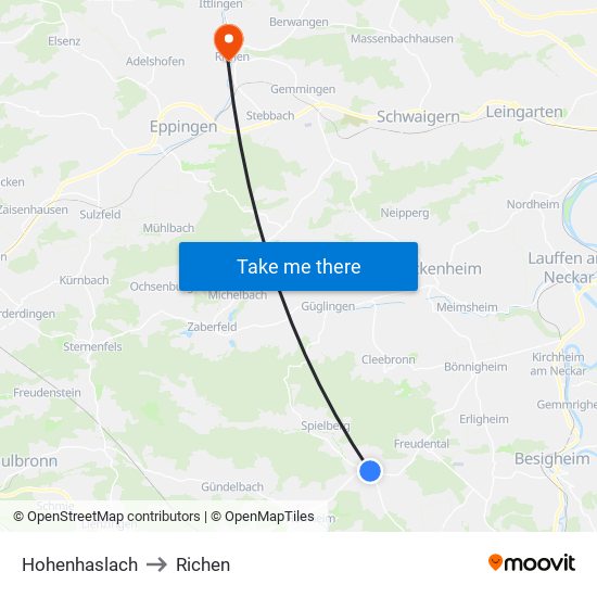 Hohenhaslach to Richen map