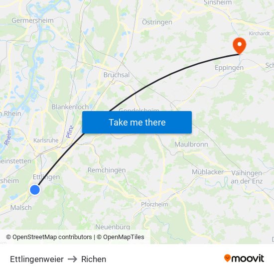 Ettlingenweier to Richen map