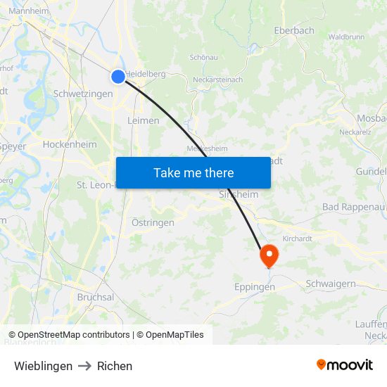 Wieblingen to Richen map