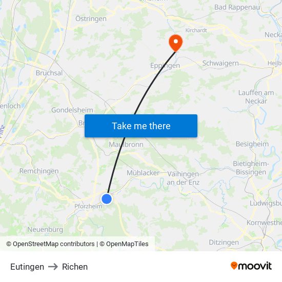 Eutingen to Richen map