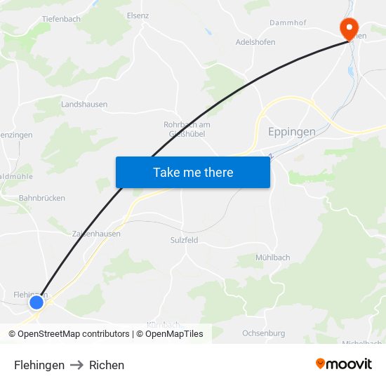 Flehingen to Richen map