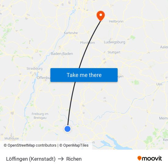 Löffingen (Kernstadt) to Richen map