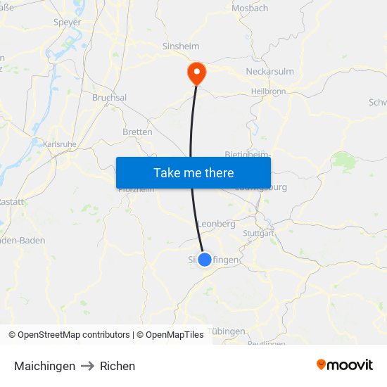 Maichingen to Richen map