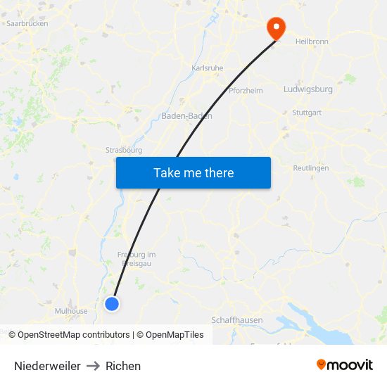 Niederweiler to Richen map