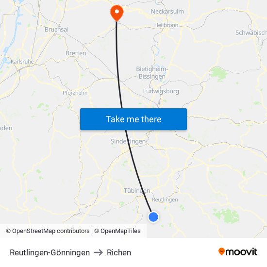 Reutlingen-Gönningen to Richen map