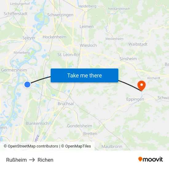 Rußheim to Richen map