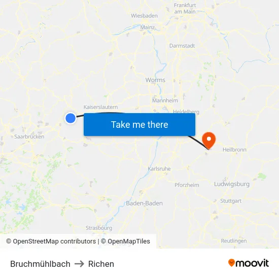 Bruchmühlbach to Richen map