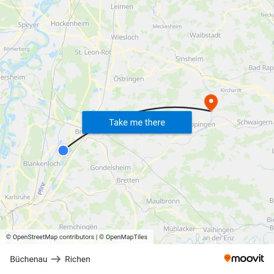 Büchenau to Richen map