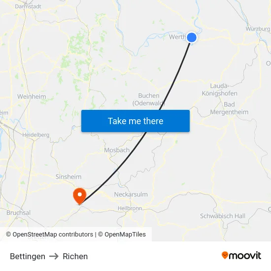 Bettingen to Richen map