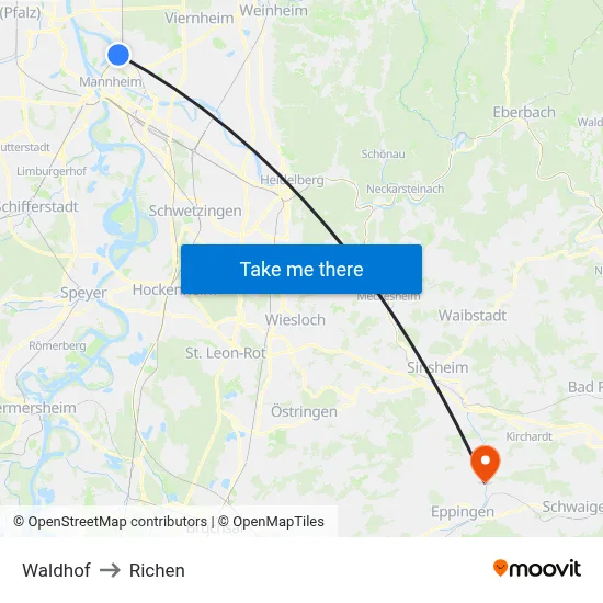 Waldhof to Richen map