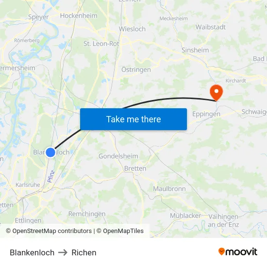 Blankenloch to Richen map