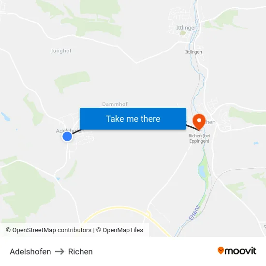 Adelshofen to Richen map