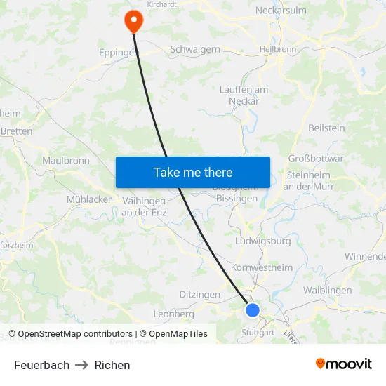 Feuerbach to Richen map