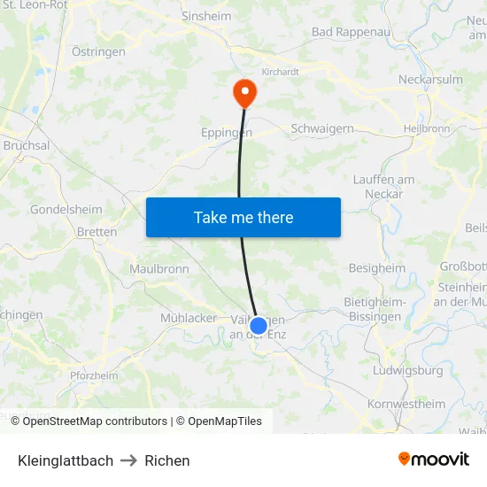 Kleinglattbach to Richen map