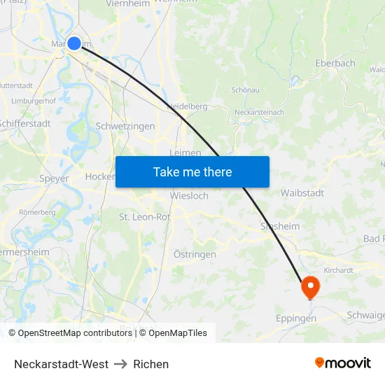 Neckarstadt-West to Richen map
