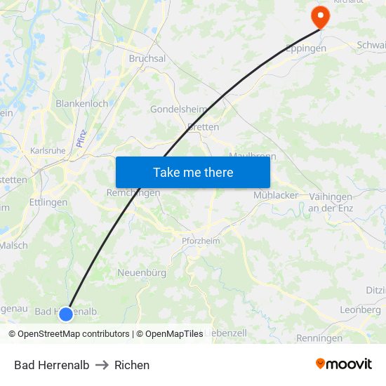 Bad Herrenalb to Richen map