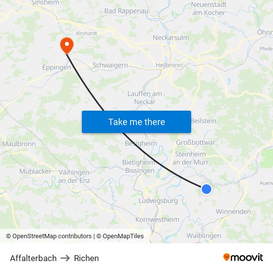 Affalterbach to Richen map