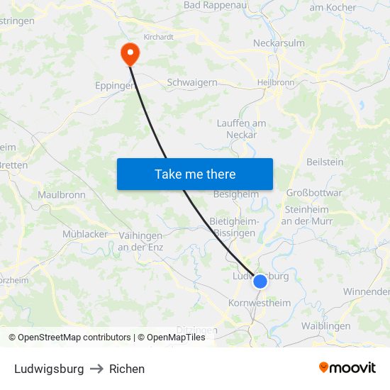 Ludwigsburg to Richen map