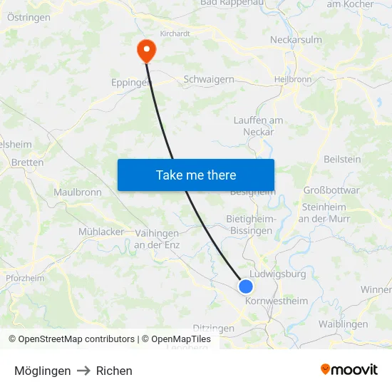Möglingen to Richen map