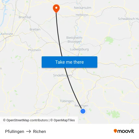 Pfullingen to Richen map