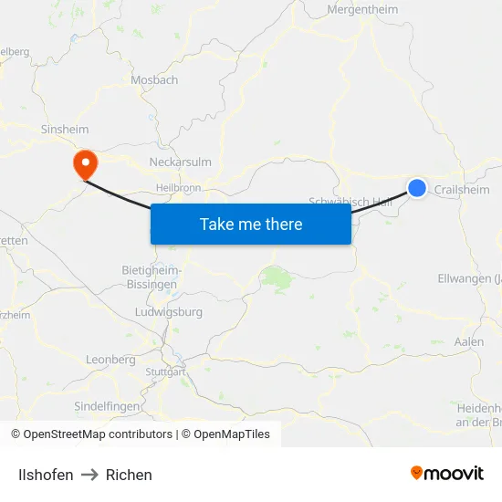 Ilshofen to Richen map