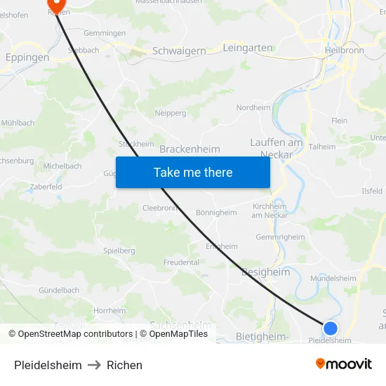 Pleidelsheim to Richen map