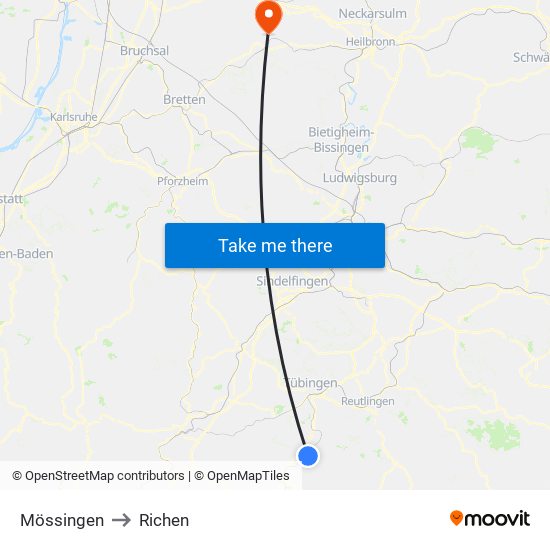 Mössingen to Richen map