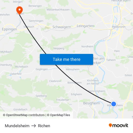 Mundelsheim to Richen map