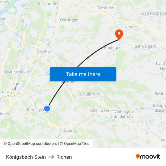 Königsbach-Stein to Richen map