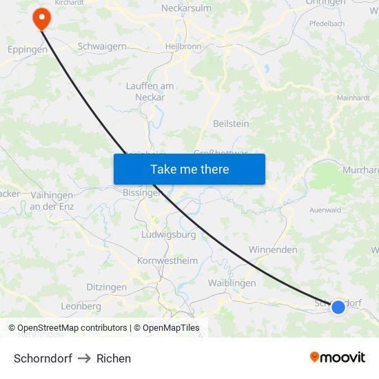 Schorndorf to Richen map