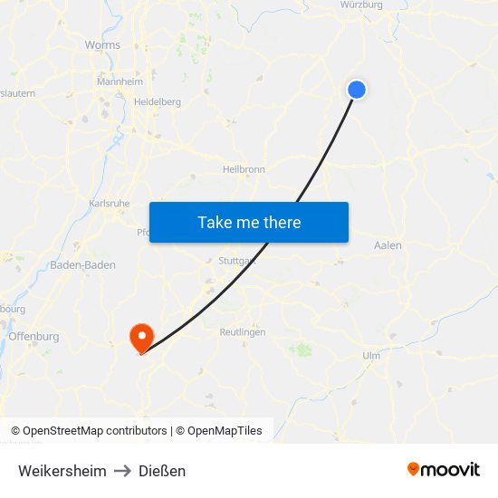 Weikersheim to Dießen map