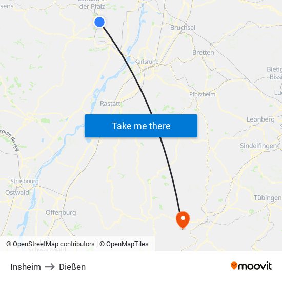 Insheim to Dießen map