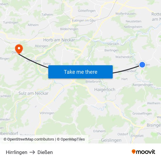 Hirrlingen to Dießen map