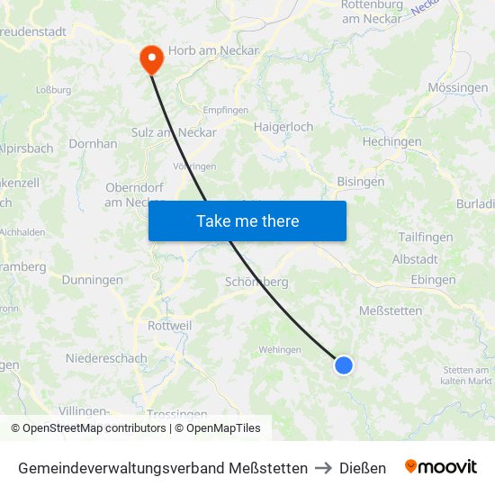 Gemeindeverwaltungsverband Meßstetten to Dießen map