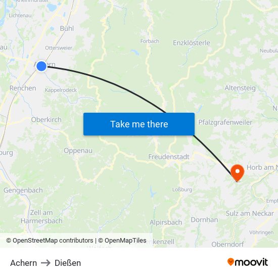 Achern to Dießen map