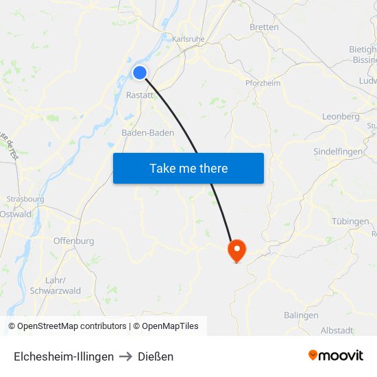 Elchesheim-Illingen to Dießen map