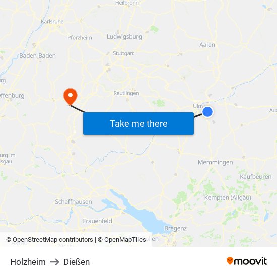 Holzheim to Dießen map