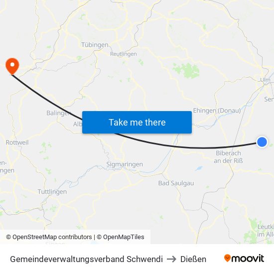 Gemeindeverwaltungsverband Schwendi to Dießen map