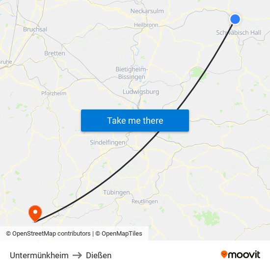 Untermünkheim to Dießen map