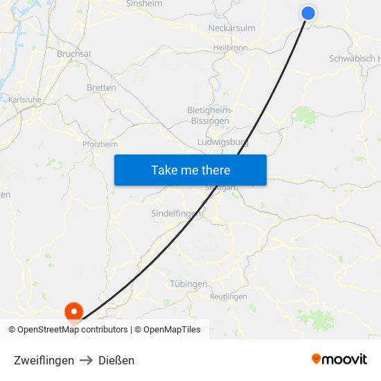 Zweiflingen to Dießen map