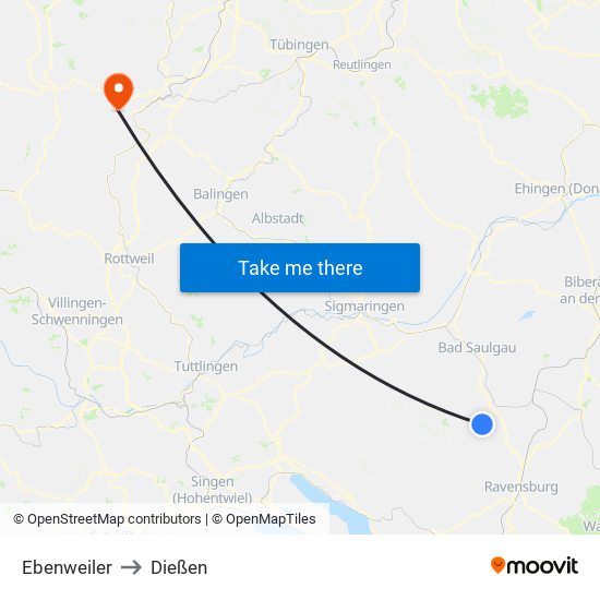Ebenweiler to Dießen map
