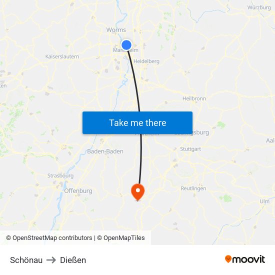 Schönau to Dießen map