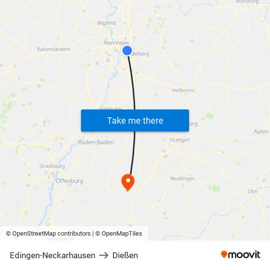 Edingen-Neckarhausen to Dießen map